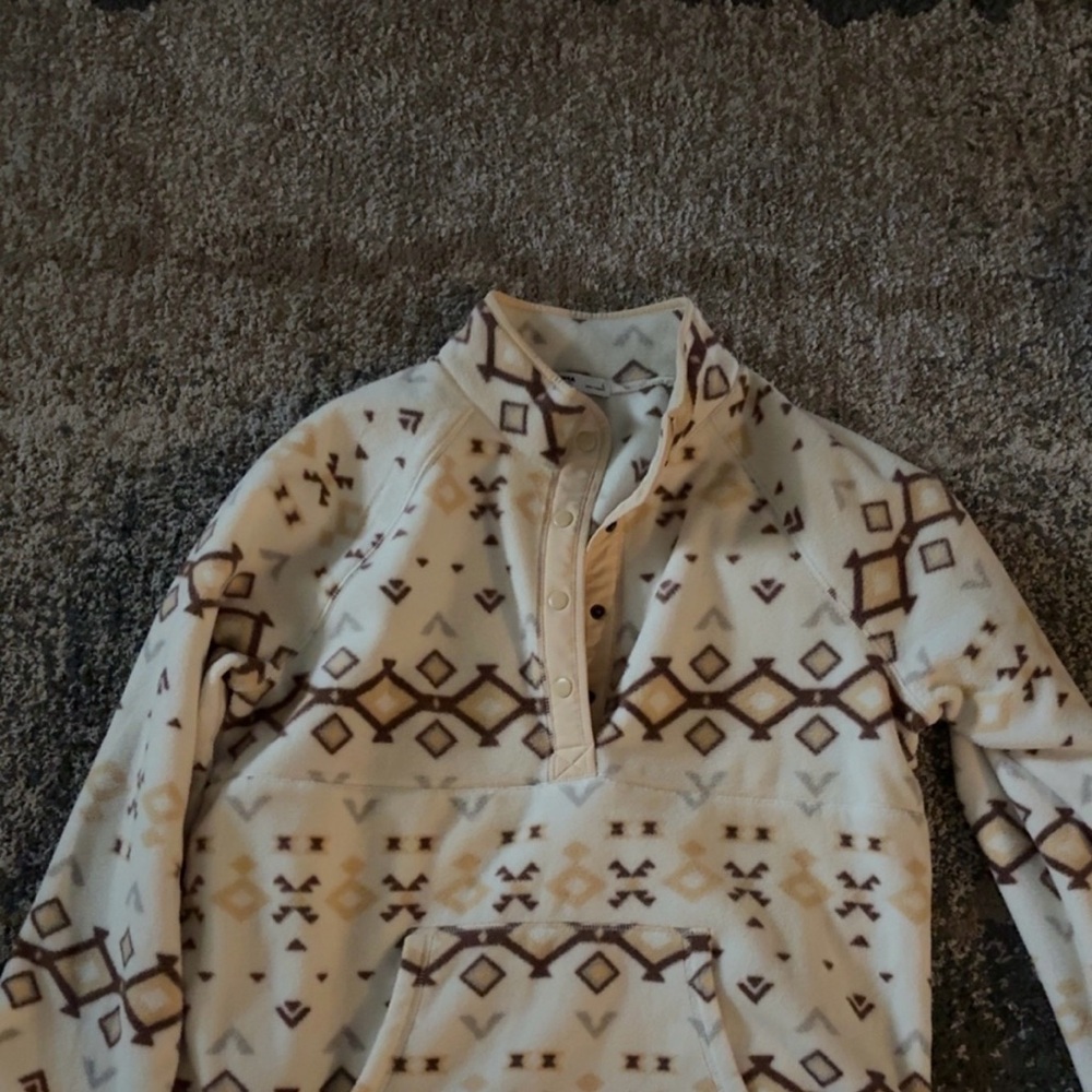 Sonoma Cream and Brown Patterned Fleece Pullover
